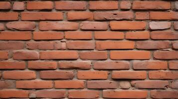 A macro capture of a timeworn red brick wall, highlighting its textured and uneven mortar. photo