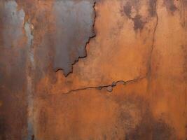 A close-up of a rusted metal surface with intricate oxidation patterns and deep hues. photo