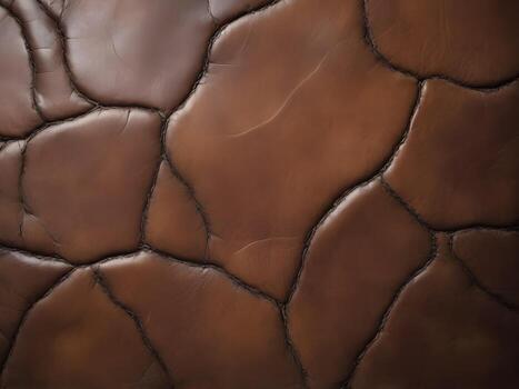 A high-quality macro image of authentic leather, highlighting its rough texture and deep folds. photo