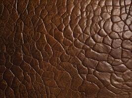 A macro photograph of textured leather, displaying its aged surface and natural wear. photo