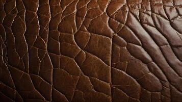 A high-detail macro image of aged leather with visible wrinkles and a rich patina. photo