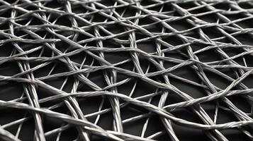 A sharp macro shot of metal wire mesh, interlaced in precise geometric designs. photo