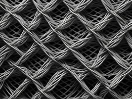 A close-up of intricately woven metal mesh, featuring symmetrical, repeating patterns. photo