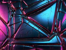 A close-up of neon reflections creating vibrant patterns on brushed metal. photo