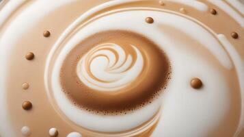 A detailed photograph of espresso foam with fine, delicate bubbles and a creamy crema layer. photo
