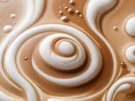 A close-up of espresso foam, showcasing its fine crema texture and subtle bubbles. photo