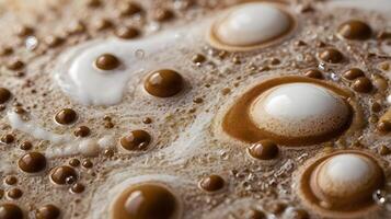 A crisp macro shot of espresso foam, emphasizing the delicate bubbles and velvety crema. photo