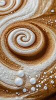A high-detail shot of espresso foam, with smooth crema and tiny, delicate bubbles. photo