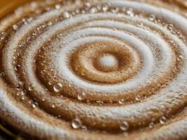 A macro photograph of espresso foam, with delicate bubbles and a smooth crema layer. photo