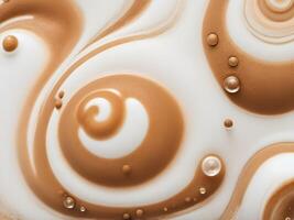 A macro image of espresso foam with smooth crema and fine, delicate bubbles. photo