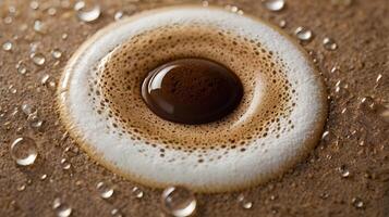 A close-up shot of espresso foam, showcasing delicate bubbles and a creamy texture. photo