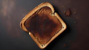 A high-resolution shot of toast, crisped to perfection with light charring and brown textures. photo