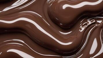 A detailed view of glossy melted chocolate, with soft, swirling patterns creating a rich texture. photo