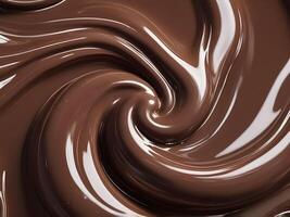 A close-up of glossy melted chocolate, with soft, elegant swirls across its smooth surface. photo