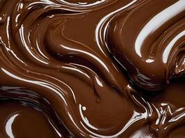 A close-up of glossy, melted chocolate, capturing its smooth texture and soft swirls. photo