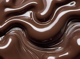 A macro shot showing smooth, glossy melted chocolate with beautiful swirling designs. photo