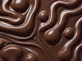 A close-up shot of glossy melted chocolate, with its smooth surface and delicate swirls. photo