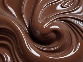 A close up of smooth, glossy melted chocolate with soft swirling patterns. photo
