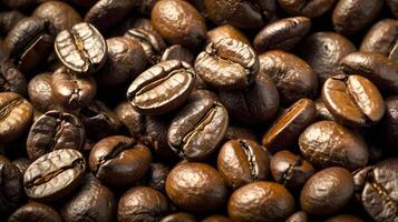 A detailed image capturing the rough, uneven texture of raw coffee beans in close-up. photo