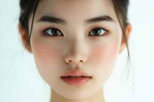 A woman with a pink blush on her face photo