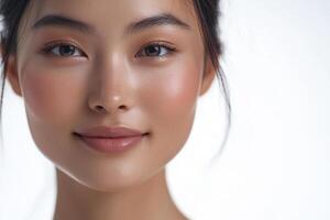 A woman with a pink blush on her face photo