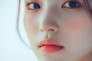 A close up of a woman with a pink lip photo