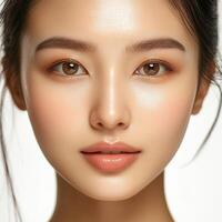A close up of a woman's face with makeup photo