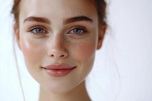 A woman with freckles on her face photo