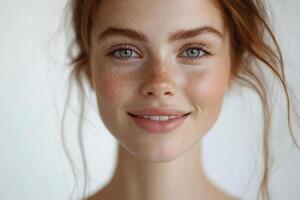 A woman with freckles on her face photo