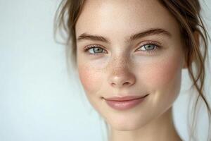 A woman with freckles on her face photo