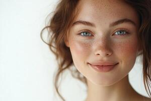 A woman with freckles on her face photo