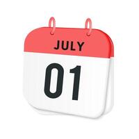 1st July daily calendar icon template. July 1 day calendar design. Single day calendar in illustration flat style. vector