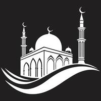 White Silhouette of a Mosque with Moon vector