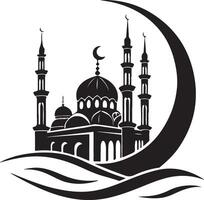 Black Silhouette of a Mosque with Crescent Moon vector