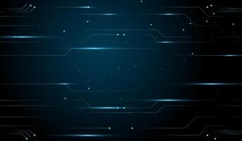 A abstract technology futuristic design with glowing blue circuit-like lines on a dark background. Small glowing particles scattered throughout. illustration vector