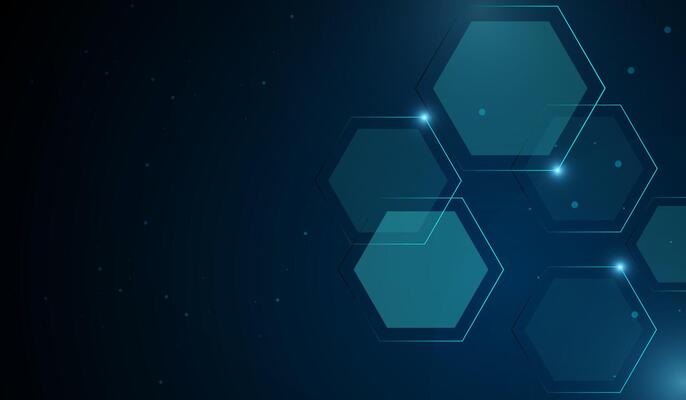 the Technology connected blue lines with electronics elements with polygons shapes. Abstract AI blue light lines on dark background with lighting effect