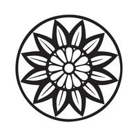 A black and white drawing of a flower in a circle vector