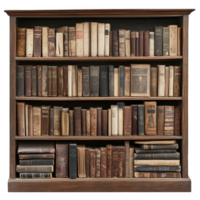 An old bookcase with many books on it png