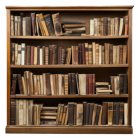 An old book shelf with many books on it png