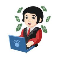 A cartoon man in a suit holding a laptop computer vector