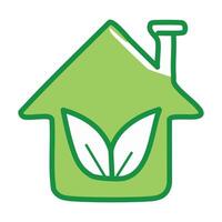 house with leafs plant ecology icon illustration design green color vector