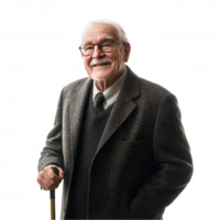 An older man with a cane and a gray suit png