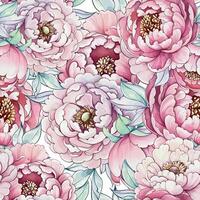 Lush peonies burst in soft pinks and whites, their delicate petals intertwining with gentle greens to form a vibrant floral tapestry. vector