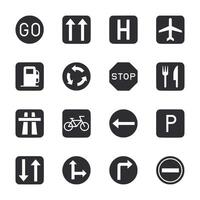 A set of black and white icons including a stop sign, a fork and knife vector