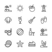 A set of black and white icons for beach and summer activities vector