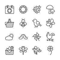 A set of 12 different icons, including a basket, a butterfly, a bird, a flower vector