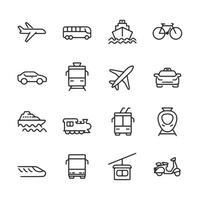 A set of icons for various modes of transportation, including cars, buses vector