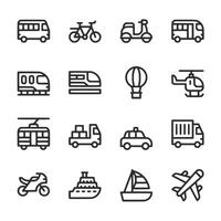 A set of black and white icons of various vehicles and modes of transportation vector