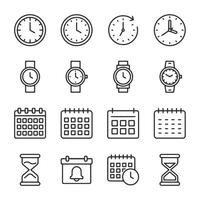 A set of black and white icons for a calendar and a watch vector
