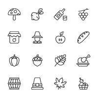 A set of icons for food and drink, including a mushroom, apple, and bread vector